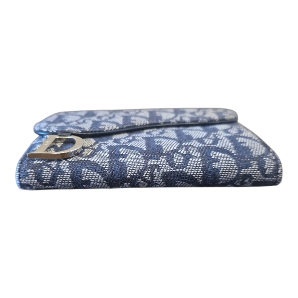Christian Dior Saddle Lotus Navy Jacquard Canvas Bifold Snap Wallet